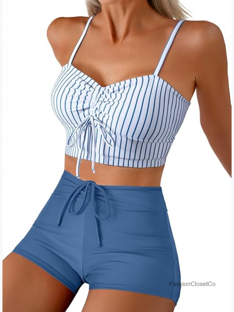 Women's High Waisted Bikini Set With Tummy Control Adjustable Straps Push Up
